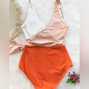 Cupshe Peach and White Swimsuit